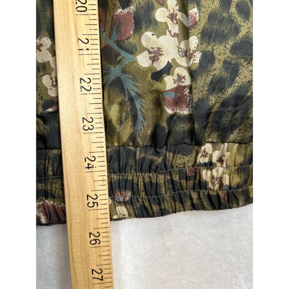 EVR Silk Bomber Jacket Pant Set Womens‎ XL Green Leopard Floral Vintage - Picture 14 of 16